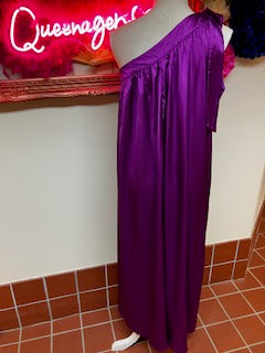 Purple Silky One Shoulder Tie Maxi Dress
