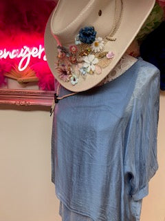 Oversized Blue Silky layered Blouse