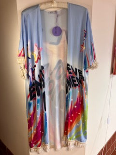 Kimono Style Jacket featuring Bright Bold Design and Stars Medium