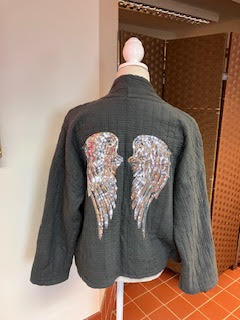 Padded Kimono style jacket with sequin wings detail on back