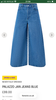 Never Fully Dressed Palazzo Jan wide leg blue Jeans Size 18