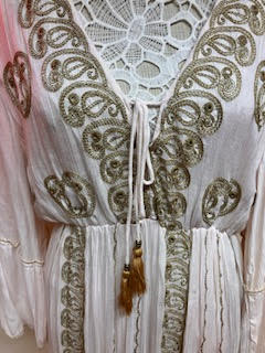 Pale Pink Maxi Dress with  Gold Embroidery & Sequin Details Large