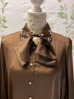 Jewelled Brown Silky Shirt