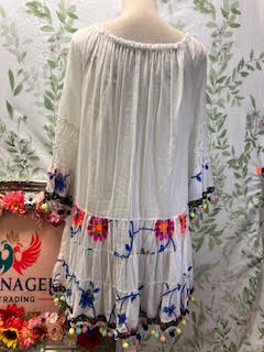 White Pom Pom Dress Medium/Large