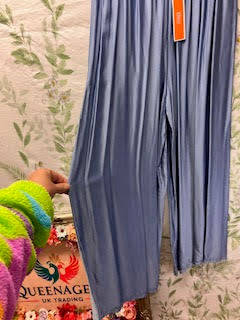 Blue Silky Wide Leg Trousers