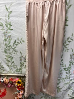 Silky Wide legged Trousers with a lace trim to sides Large