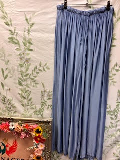 Blue Silky Wide Leg Trousers