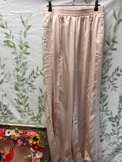 Silky Wide legged Trousers with a lace trim to sides Large