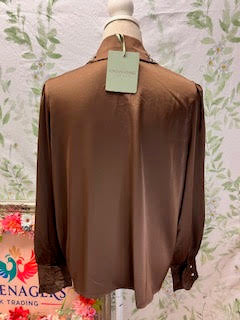 Jewelled Brown Silky Shirt