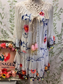 White Pom Pom Dress Medium/Large