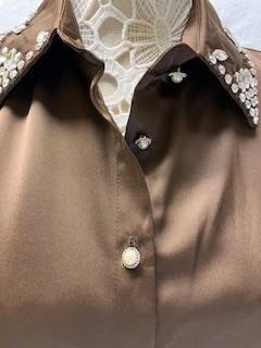 Jewelled Brown Silky Shirt