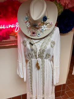 Pale Pink Maxi Dress with  Gold Embroidery & Sequin Details Large