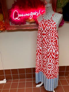 Red/Blue Geometric Print Maxi Summer Dress Medium